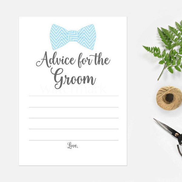 Advice for the Groom to Be Marriage Advice for the Groom Blue Bow Tie Advice Card Instant Download Printable