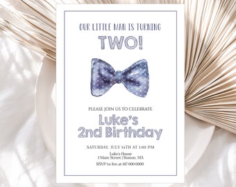 Little Man Birthday Invitation Blue Bow Tie Birthday Invitation Boy Any Age Printable Instant Download Editable Corjl Template 883