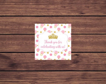 Princess Favor Tags Pink and Gold Thank You Favor Tags Instant Download  Favor Tags  125 Printable