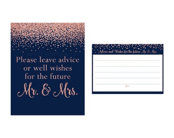 Advice and Wishes for the Mr & Mrs Cards and Sign Navy and Rose Gold Advice Card Bridal Advice Cards Instant Download Printable