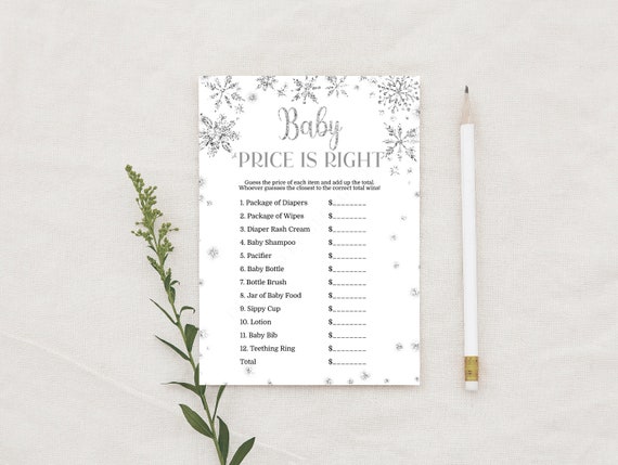 Editable Price is Right Baby Shower, Silver Snowflake Price is Right, Printable Instant Download 504 Il_570xn