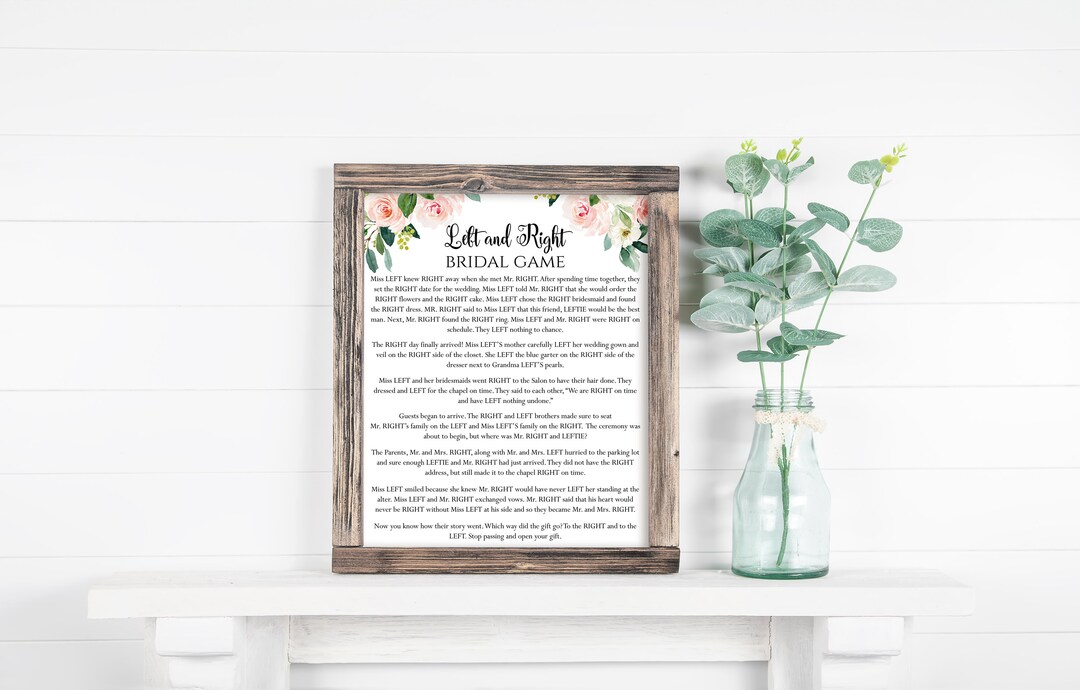 Left and Right Bridal Shower Game, Pink Floral Pass the Prize, Instant Download 518 Printable ...