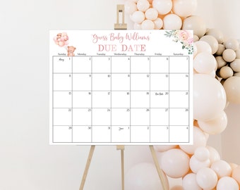 Editable Teddy Bear Baby Shower Due Date Guessing Game Girl Pink Due Date Calendar Sign Baby Shower Template Instant Download 871