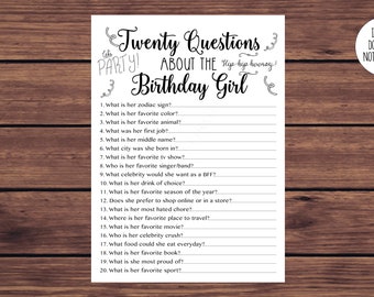 Twenty Questions about the Birthday Girl Birthday 20 Questions Adult Birthday Instant Download Printable 104