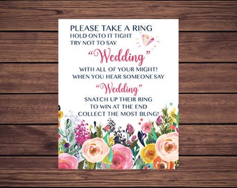 Don't Say Wedding Game Bridal Shower Game Sign Dont Say Wedding Sign Pink and Navy Floral DIY    Instant Download 201 Printable