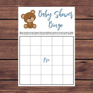 Editable Baby Shower Bingo, Teddy Bear Bingo Baby Shower Game ...