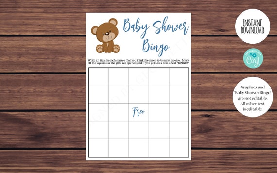 Editable Baby Shower Bingo Teddy Bear Bingo Baby Shower Game - Etsy