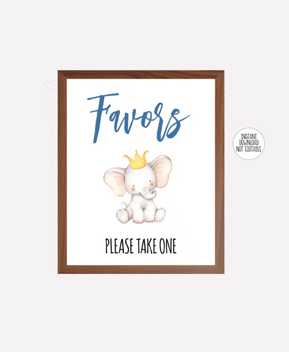 Elephant Favors Sign Boy, Blue Elephant Prince Baby Shower Sign, Printable Instant Download 500 Il_570xn