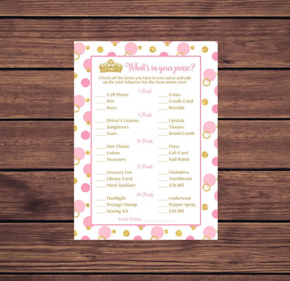 Princess What's in Your Purse Game, Pink and Gold Whats in Your Purse Baby Shower Game, Instant Download 125 Printable Il_570xn