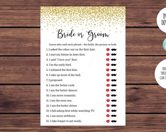 Editable Bride or Groom Bridal Shower Game Gold Confetti Bridal Shower Game Printable Editable Instant Download 521