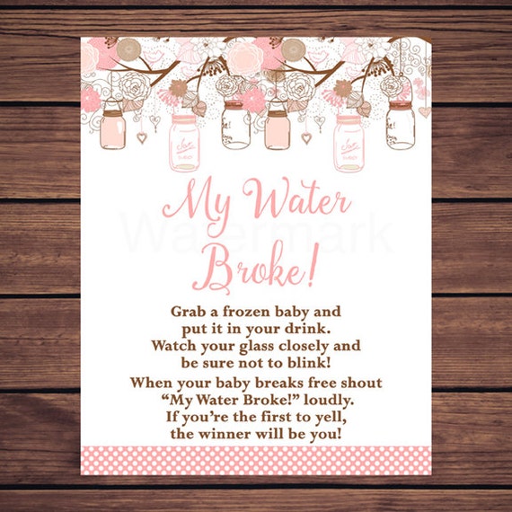 Pink Floral Mason Jars My Water Broke Baby Shower Game Mason Jar My