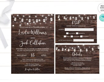 Editable Wedding Invitation Set Rustic Wood Wedding Invitation Country Wedding Invitation Instant Download