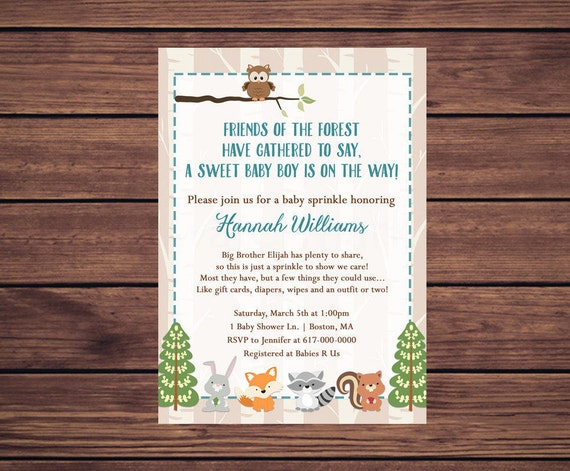 Woodland Baby Sprinkle Invitation Boy, Forest Friends Baby Sprinkle Invitation, Blue Woodland Baby Boy Sprinkle 217 Printable Invitation Il_570xn