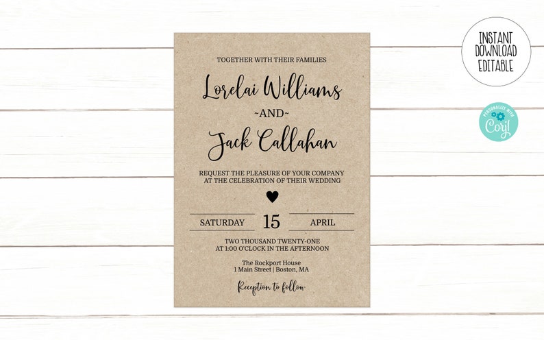 Editable Kraft Wedding Invitation Set Rustic Wedding Invitation 505 Instant Download image 2