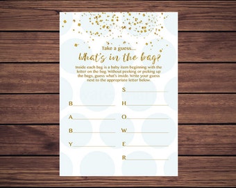 Blue and Gold What's in the Bag Baby Shower Game Guess What's in the Bag Instant Download Printable