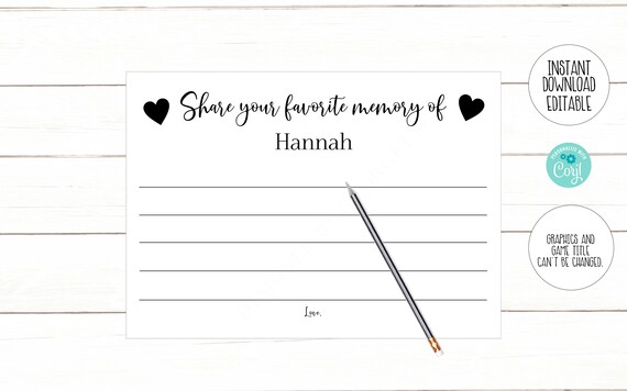 Editable Share Your Favorite Memory of the Bride, Bridal Shower Game, Printable Editable Instant Download 505 Il_570xn