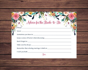 Advice for the Bride to Be Marriage Advice for the Bride Advice Card Pink and Navy Flowers Pink Floral Instant Download    201 Printable