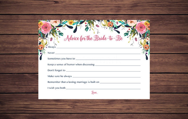 Advice for the Bride to Be Marriage Advice for the Bride Advice Card Pink and Navy Flowers Pink Floral Instant Download 201 Printable image 1