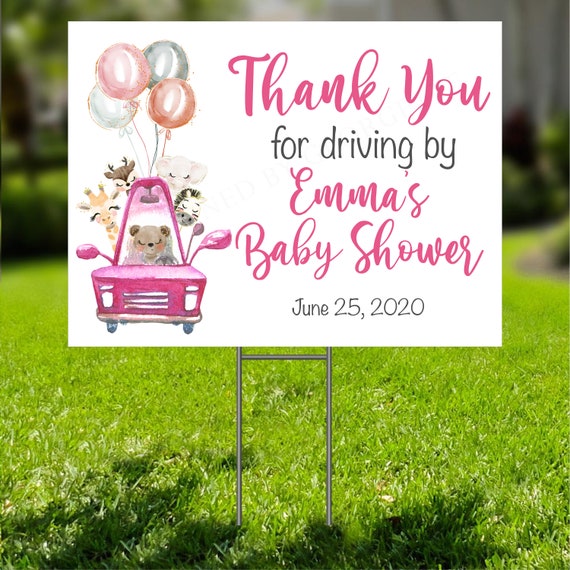Drive Through Baby Shower Yard Sign Pink Safari Baby Shower Etsy