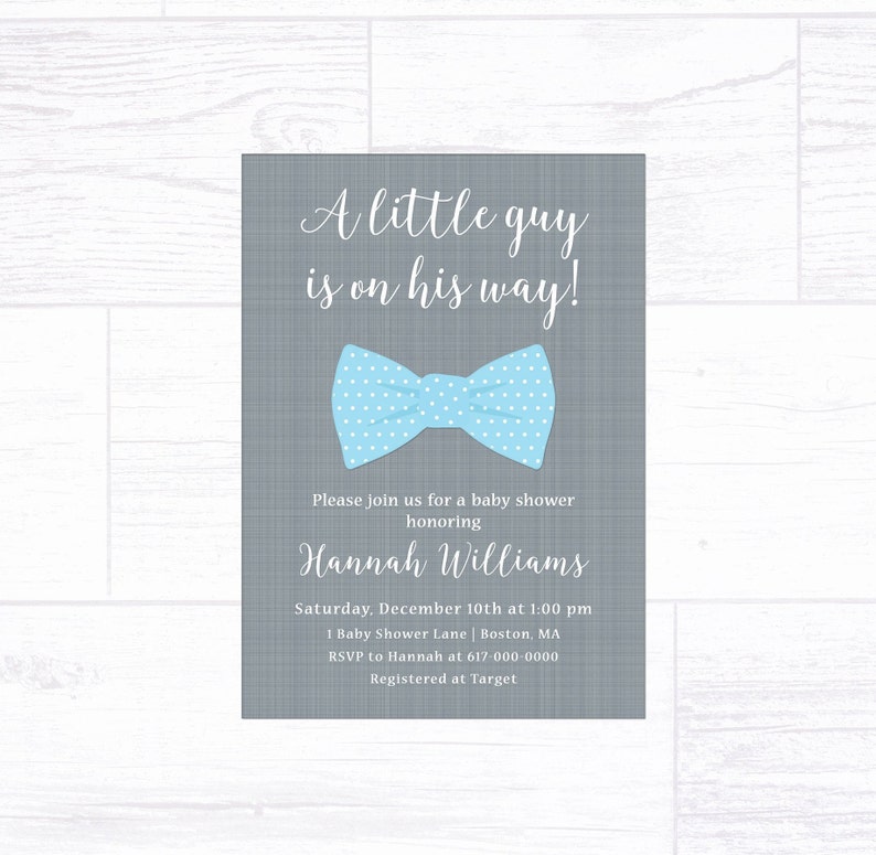 Blue Bow Tie Baby Shower Invitation Little Man Boy Guy Printable