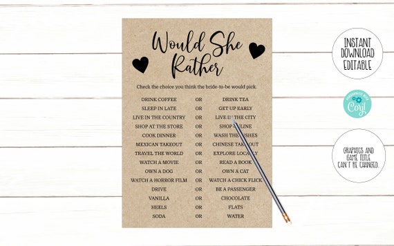 Editable Kraft Would She Rather Bridal Shower Game, Printable Editable Instant Download 505 Il_570xn