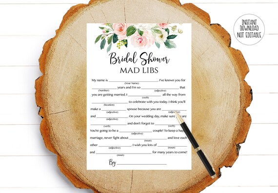 Bridal Shower Mad Libs Pink Floral Wedding Mad Libs Instant Download bridal-shower-mad-libs-pink-floral-wedding-mad-libs-instant-download