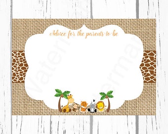 Safari Advice Cards Jungle Baby Animals Advice Card Safari Advice for the Mom to Be Parents to Be Instant Download  216 Printable