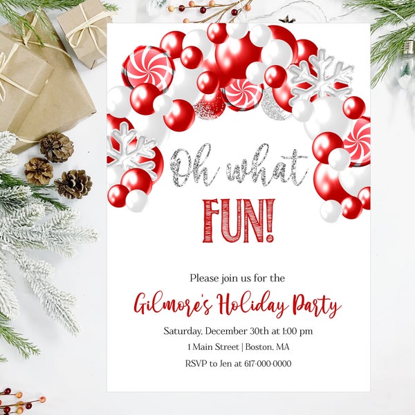 Christmas Party Invitation, Red and White Holiday Party Invitation,  Instant Download Printable Editable