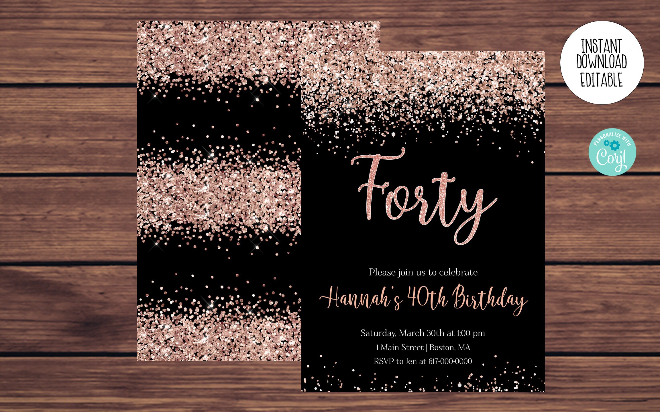 Birthday Invitation Rose Gold Birthday Invitation Printable | Etsy