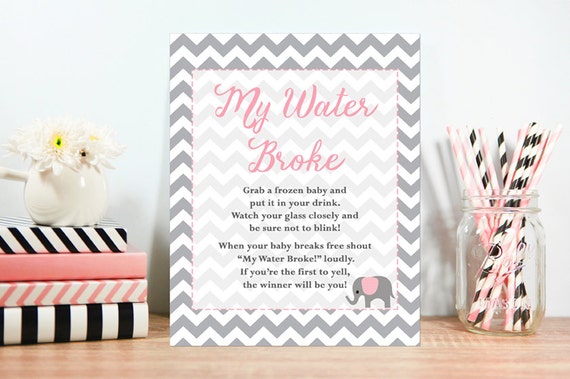 Pink Elephant My Water Broke Baby Shower Game Gray Grey Chevron Instant Download Printable227 By Designed By Georgette Catch My Party Pink Elephant My Water Broke Baby Shower Game Gray Grey Chevron Instant Download Printable227 By Designed By Georgette Catch My Party