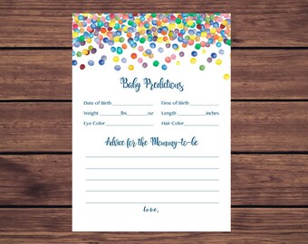 Baby Predictions and Advice Card Confetti Predictions Card  Printable NOT EDITABLE