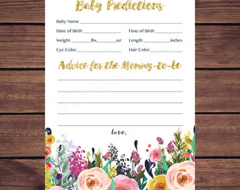 Floral Baby Predictions and Advice Card Baby Predictions Card Advice for Mommy to be Floral Navy Gold Baby  Printable NOT EDITABLE