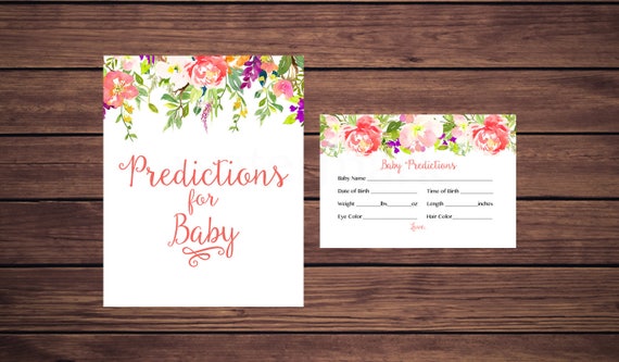 Baby Predictions Coral Pink Floral Advice Baby Predictions Card Baby Predictions Coral Pink Floral Advice Baby Predictions Card