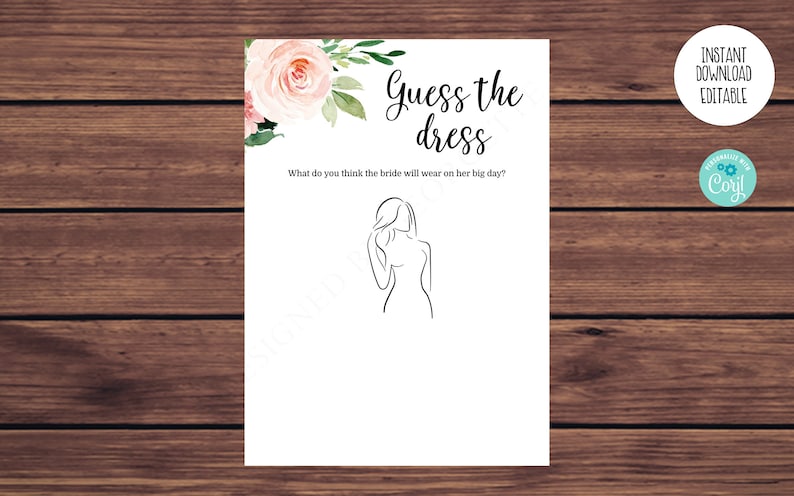 Editable Guess the Dress Game Pink Bridal Shower Game Printable Editable Instant Download 518 image 1