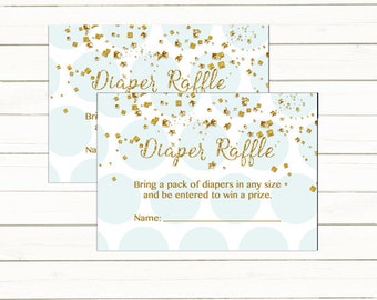 Blue and Gold Baby Shower Diaper Raffle Tickets Confetti Baby Shower Diaper Raffle Insert Card Polka dots Henry Instant Download Printable