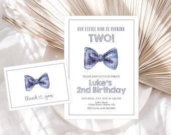 Little Man Birthday Invitation Blue Bow Tie Birthday Invitation Boy Any Age Printable Instant Download Editable Corjl Template 883