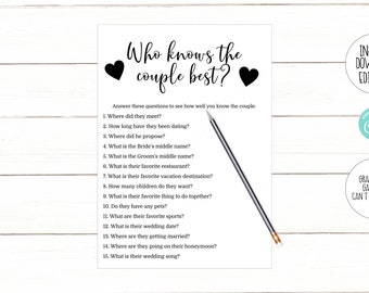 Editable Who Knows the Couple Best Game Couple Bridal Shower Game Printable Editable Instant Download 505