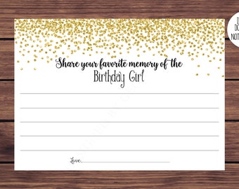 Share Your Favorite Memory of the Birthday Girl Gold Share a Memory Card Adult Birthday Instant Download Printable 110