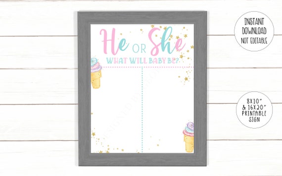 Ice Cream Gender Reveal Cast Your Vote, Gender Reveal Sign, He or She, Pink or Blue Instant Download Printable 1869 Il_570xn