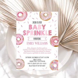 Editable Donut Baby Sprinkle Invitation Girl  Pink Donut Baby Sprinkle Invitation Baby Shower Printable Download Corjl Template