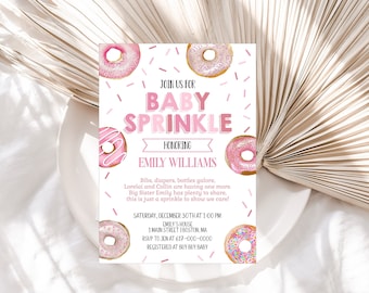 Editable Donut Baby Sprinkle Invitation Girl  Pink Donut Baby Sprinkle Invitation Baby Shower Printable Download Corjl Template