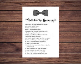 What did the Groom say Shower Game Bow Tie What did he say about his bride Instant Download PDF Printable