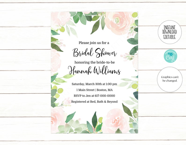 Editable Bridal Shower Invitation Succulent Wedding Shower Invitation Printable Editable Instant Download 508 image 2