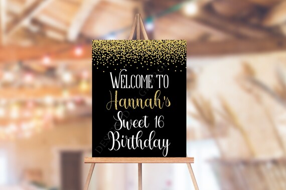 Editable Gold Confetti Birthday Welcome Sign, Birthday Welcome Sign, Printable Editable Instant Download Il_570xn
