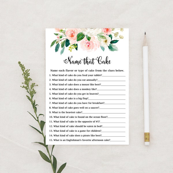 Name that Cake Game Pink Floral Bridal Shower Instant Download Printable Not Editable 518