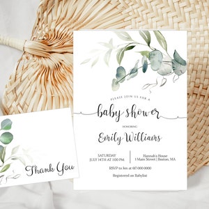 Greenery Baby Shower Invitation Set Editable Greenery Baby Shower Invitation Gender Neutral Baby Shower Instant Download 853