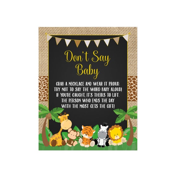 Safari Don't Say Baby Baby Shower Game, Jungle Baby Animals Safari Don't Say Baby Necklace Game Instant Download 502 Printable Il_570xn