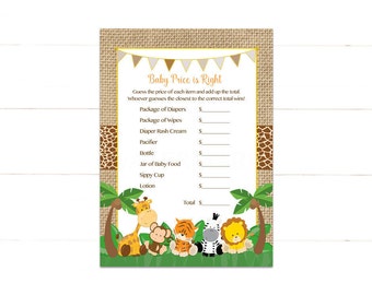 Safari Price is Right Baby Shower Game The Price is Right Baby Shower Game Jungle Instant Download   502 Printable