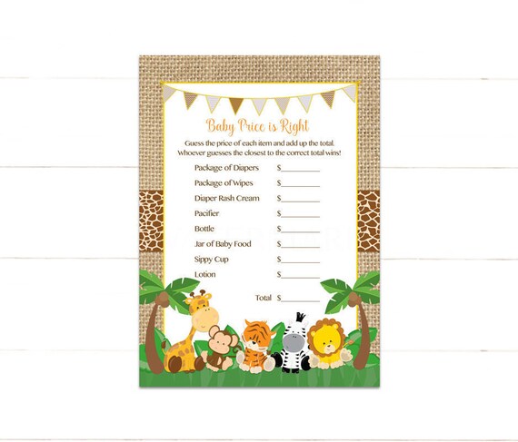 Safari Price is Right Baby Shower Game, The Price is Right Baby Shower Game Jungle, Instant Download 502 Printable Il_570xn