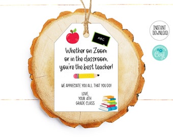 Teacher Appreciation Tags Colorful Best Teacher School Gift Tags Long Distance Learning Instant Download  Editable Template